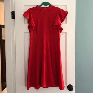Anthropologie fit and flare dress | S | red | below the knee